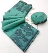 Enchanting Sea Green Pure Munga Cotton Silk Saree With Felicitous Blouse Piece