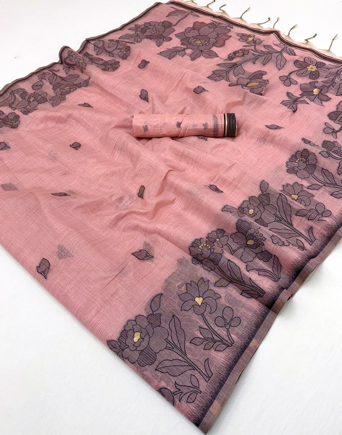 Tantalizing Pink Pure Munga Cotton Silk Saree With Sempiternal Blouse Piece