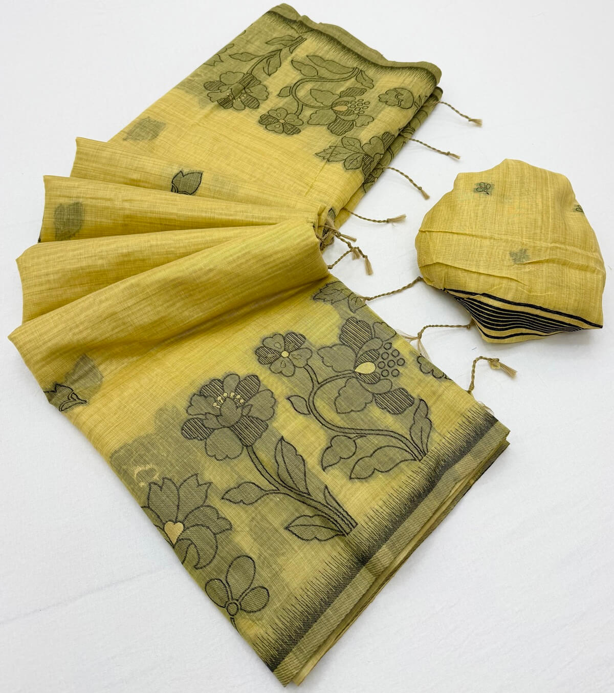 Adoring Yellow Pure Munga Cotton Silk Saree With Murmurous Blouse Piece