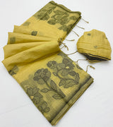 Adoring Yellow Pure Munga Cotton Silk Saree With Murmurous Blouse Piece