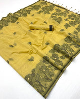 Adoring Yellow Pure Munga Cotton Silk Saree With Murmurous Blouse Piece