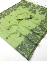 Magnificat Pista Pure Munga Cotton Silk Saree With Aplomb Blouse Piece