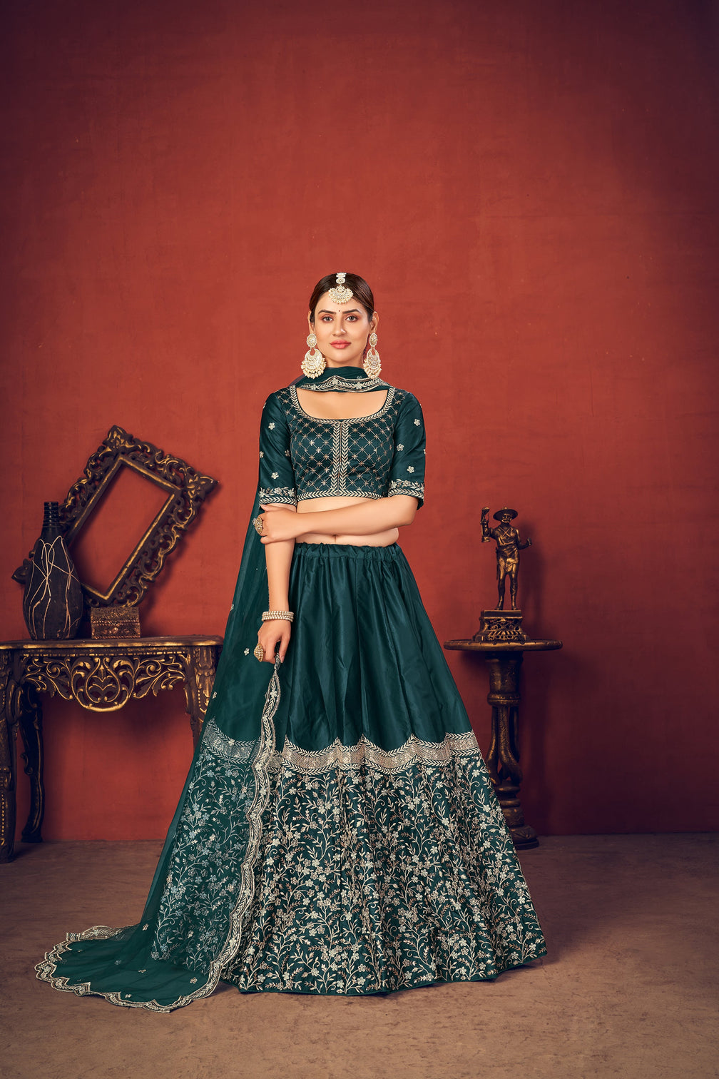 Rama Green With Art Silk Fabric And Heavy Thread With Sequince Embroidered Work And Including Heavy Can-Can And Canvas Lehenga Choli