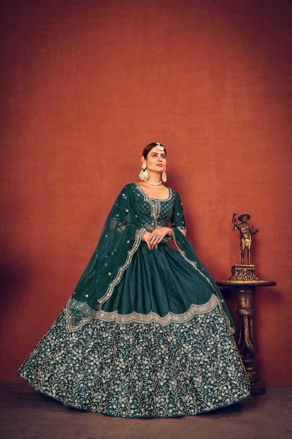 Rama Green With Art Silk Fabric And Heavy Thread With Sequince Embroidered Work And Including Heavy Can-Can And Canvas Lehenga Choli