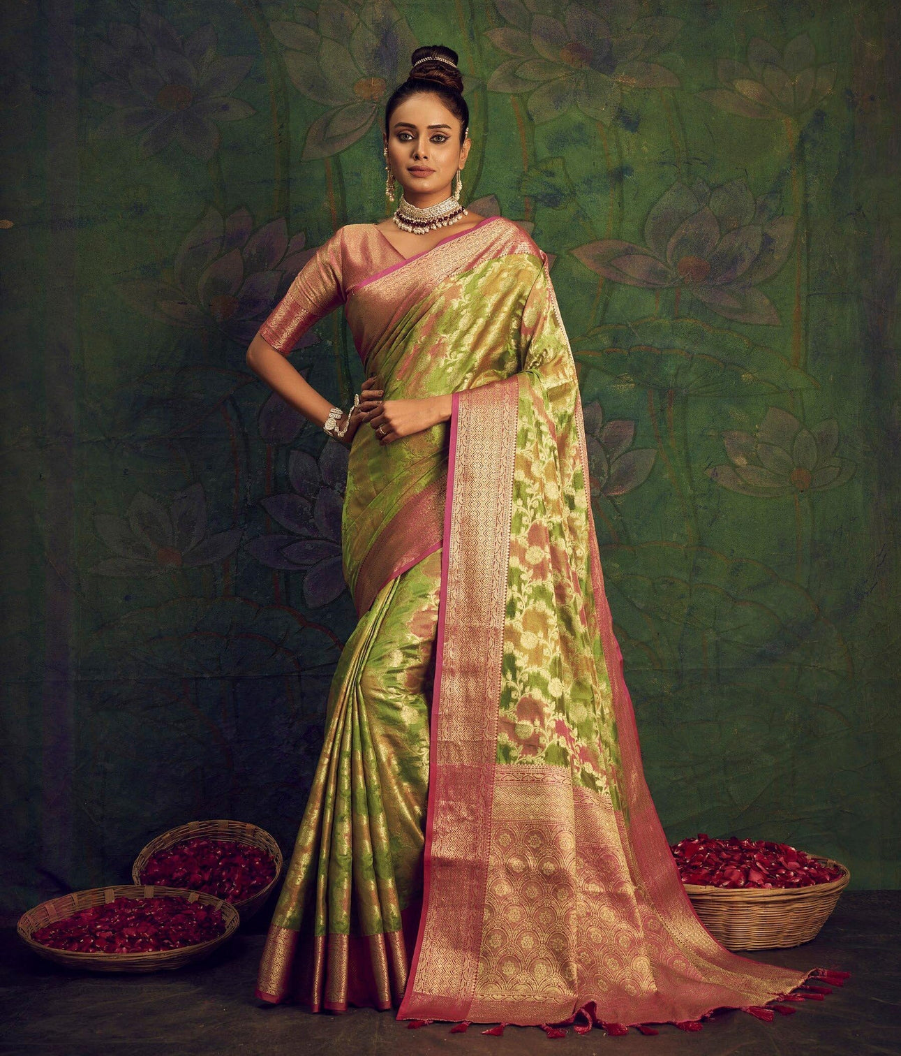 Pista Green Saree in Organza