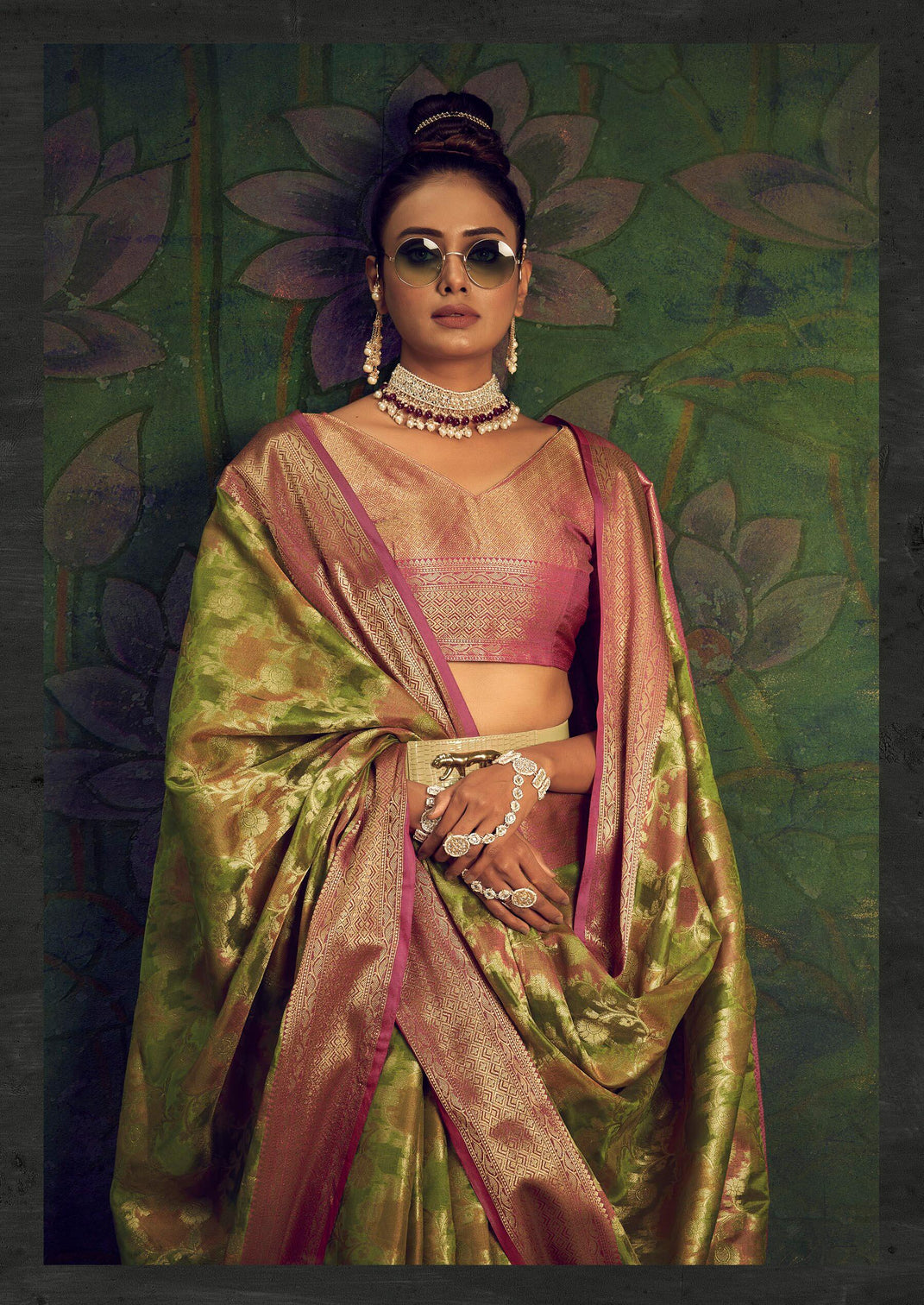 Pista Green Saree in Organza
