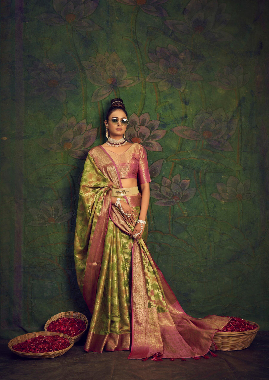 Pista Green Saree in Organza