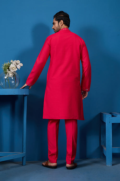 Designer Rani Mirror Embroidered Kurta for Mens Wear