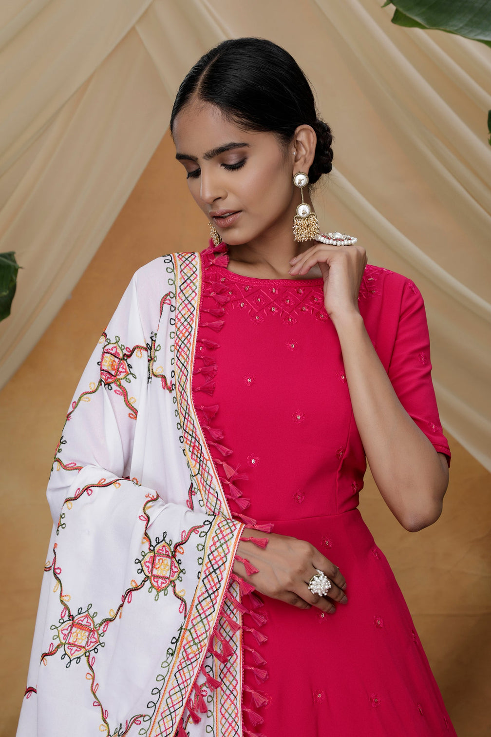 Rani Pink Sequins Work Goergette Festive Wear Long Anarkali Gown