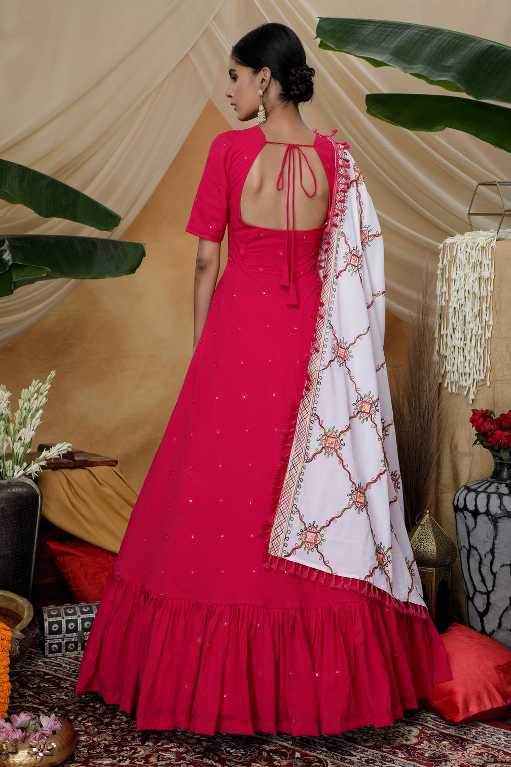 Rani Pink Sequins Work Goergette Festive Wear Long Anarkali Gown