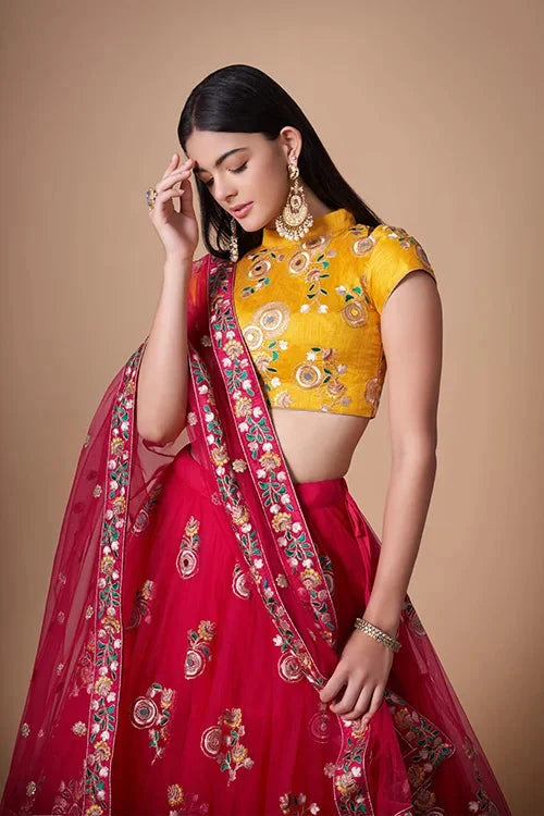 Rani Soft Net Sequins Embroidered Lehenga Choli Ensemble