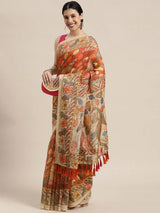Beautiful Digital Print Kalamakri Design Soft Linen Saree