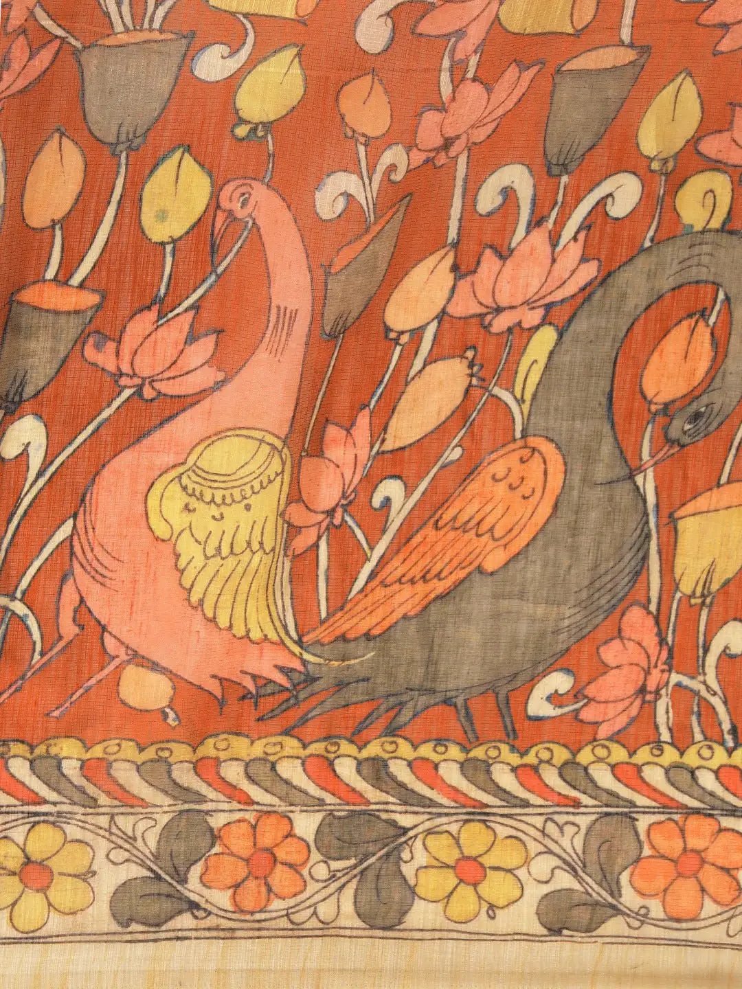 Beautiful Digital Print Kalamakri Design Soft Linen Saree