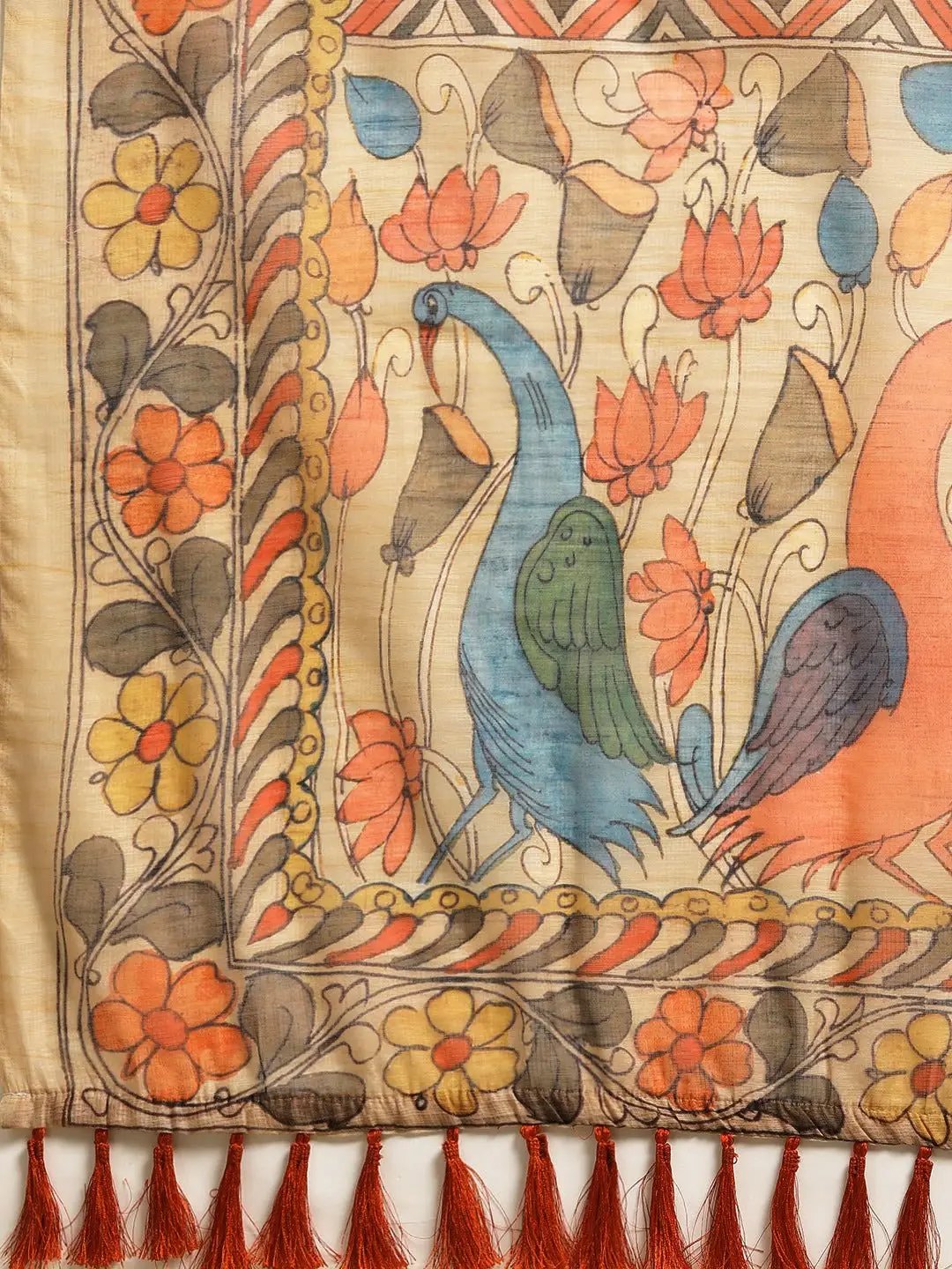 Beautiful Digital Print Kalamakri Design Soft Linen Saree