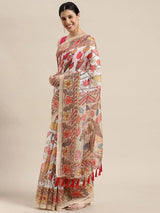 Beautiful Digital Print Kalamakri Design Soft Linen Saree