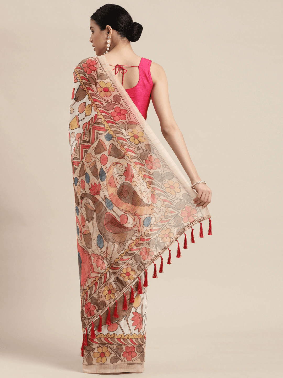 Beautiful Digital Print Kalamakri Design Soft Linen Saree