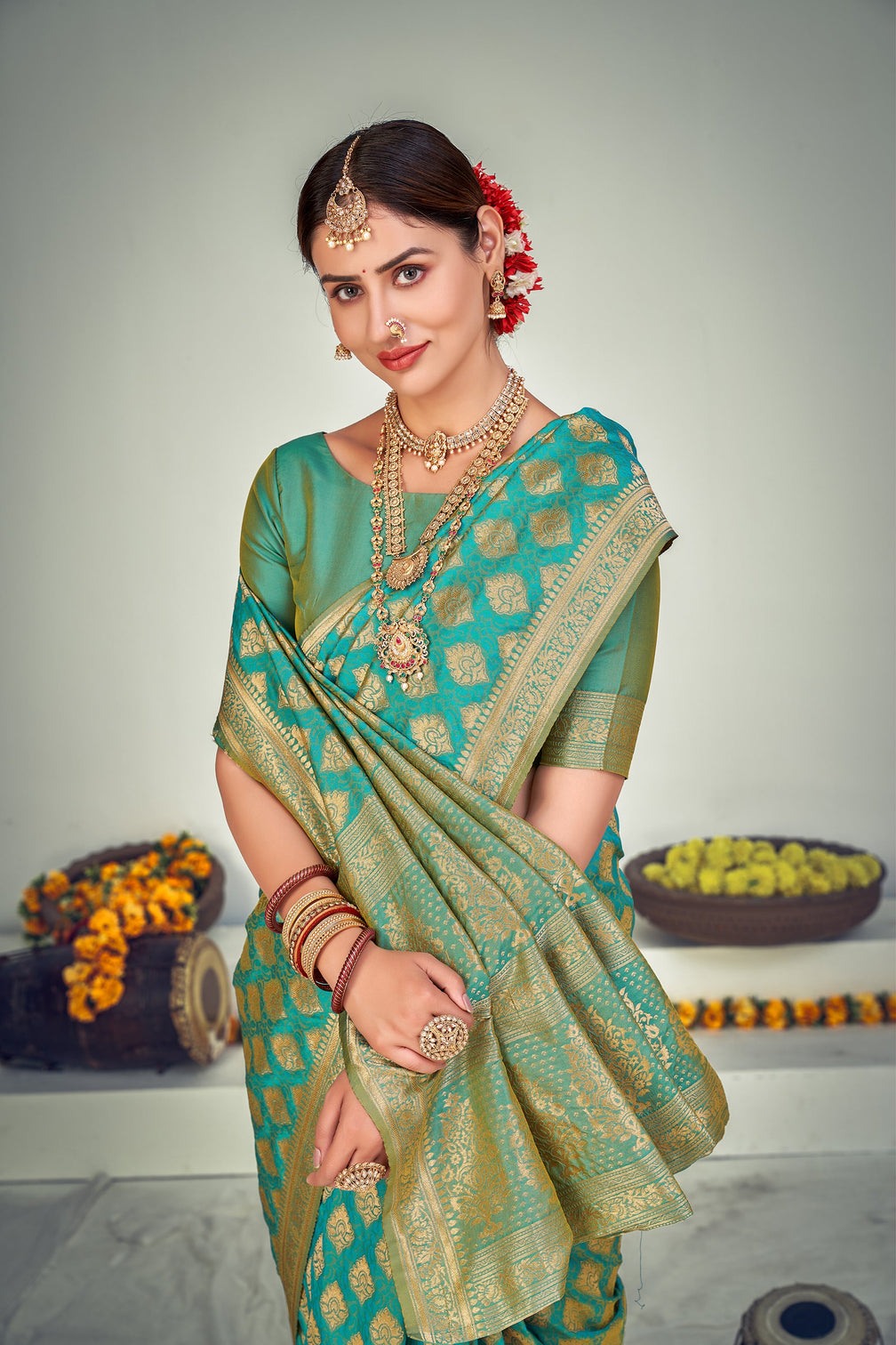 Ravishing Green Banarasi Silk Wedding Wear Saree