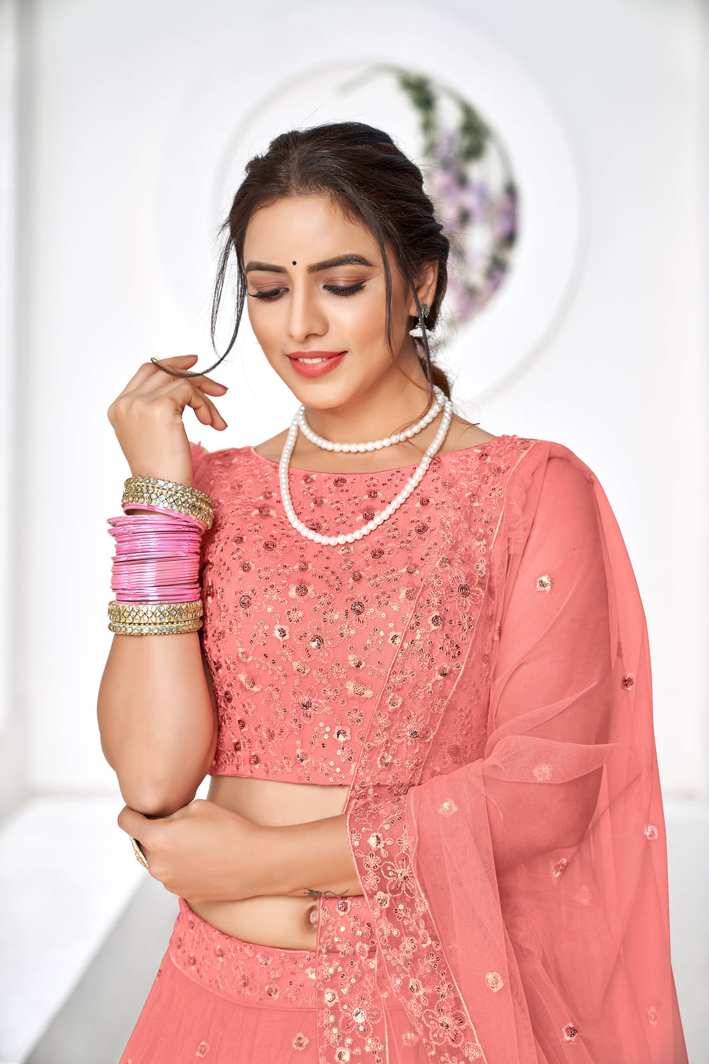 Ravishing Peach Thread Embroidery Festive Wear Lehenga Choli