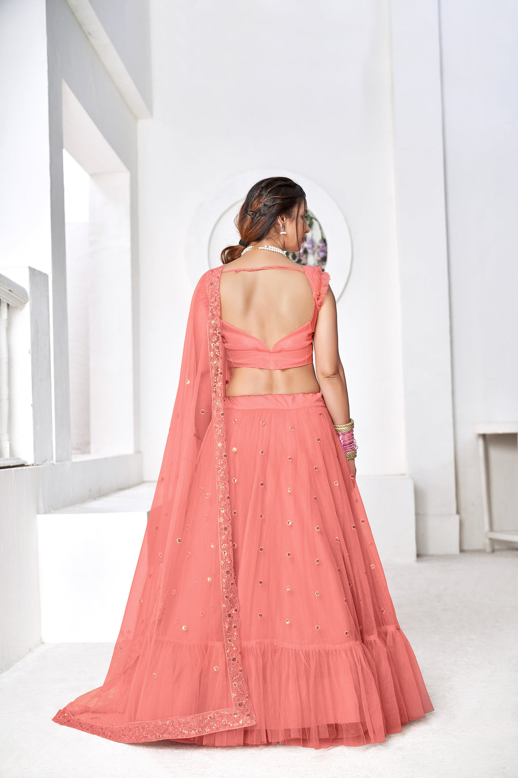 Ravishing Peach Thread Embroidery Festive Wear Lehenga Choli