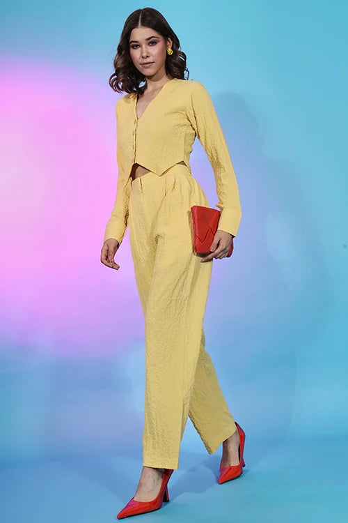 Ready To Wear Yellow Fancy Fabric Self Design Co-Ord Set