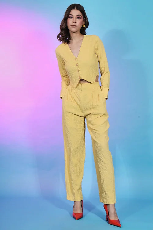 Ready To Wear Yellow Fancy Fabric Self Design Co-Ord Set