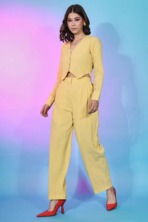 Ready To Wear Yellow Fancy Fabric Self Design Co-Ord Set