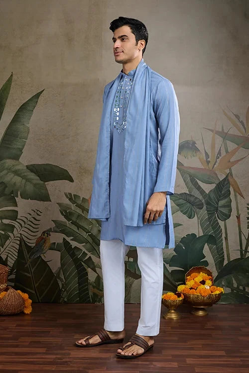 Light Blue Mirror Work Kurta