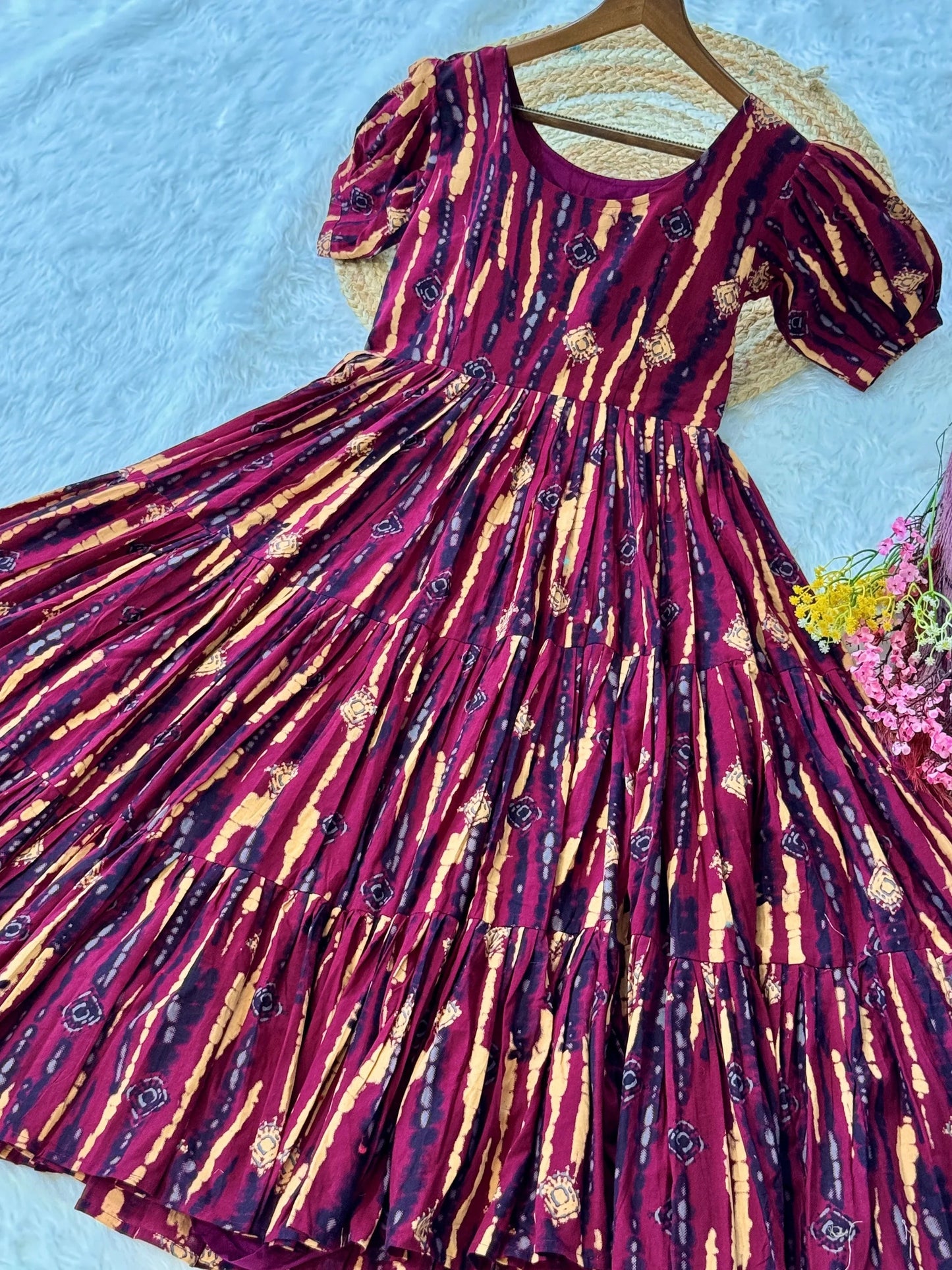 Wonderful Maroon Digital Printed Cotton Casual Wear Dress