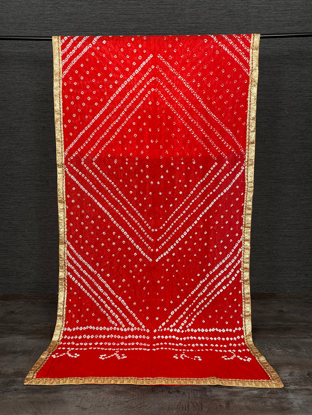 Red Color Lace Border Original Bandhej Silk Dupatta
