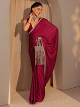 Libas Red Embellished Chiffon Saree
