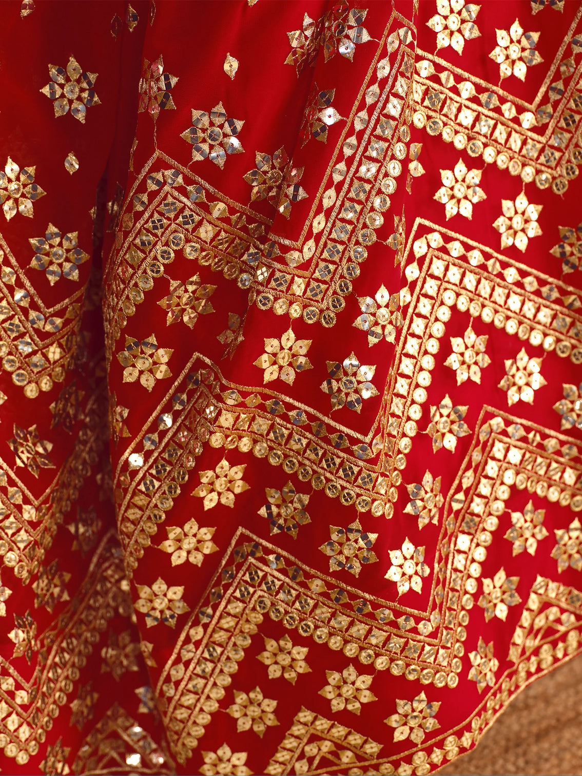Red Sequin Georgette Wedding Lehenga Choli Set