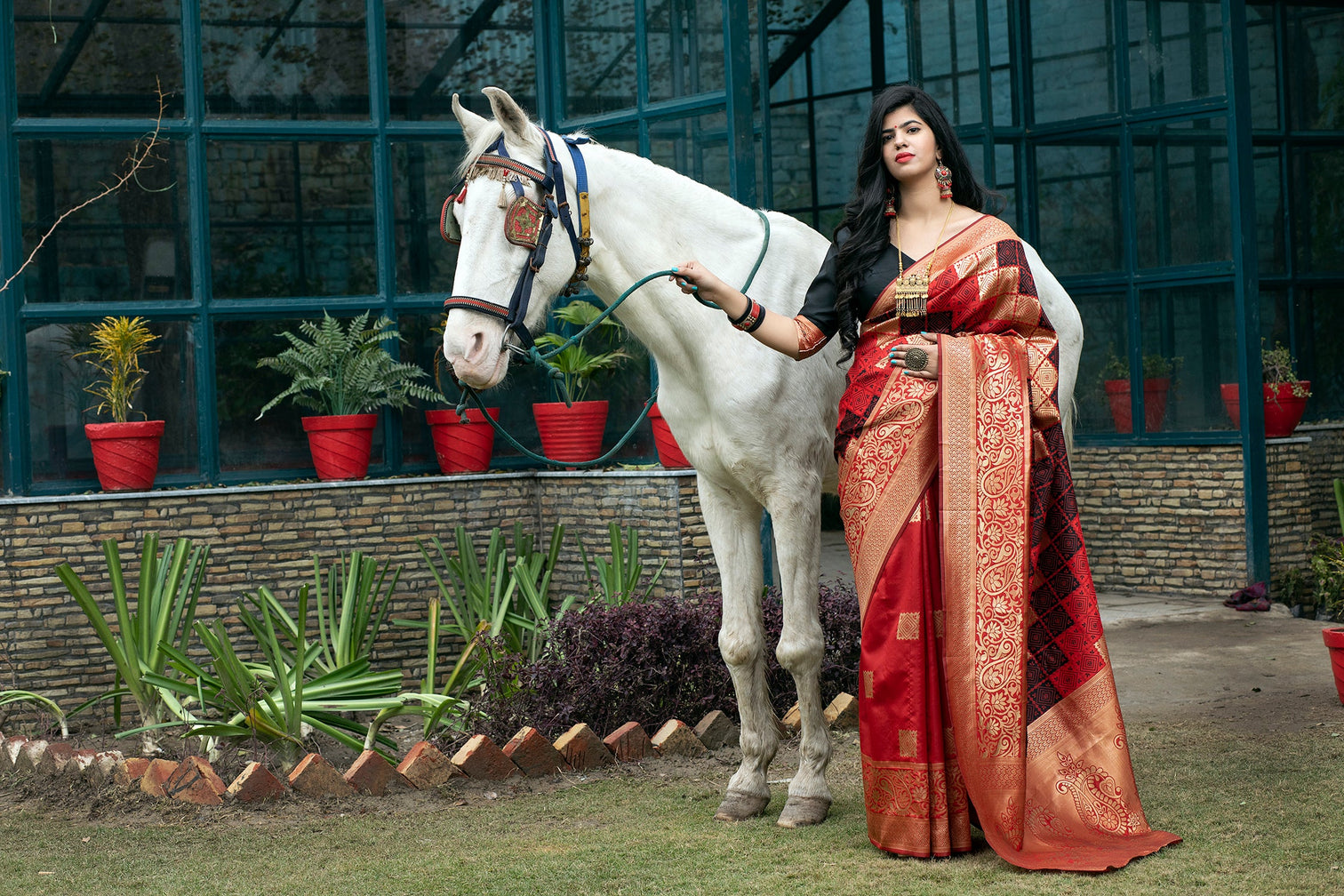 Red Banarasi Silk Festival Wear Saree With Blouse