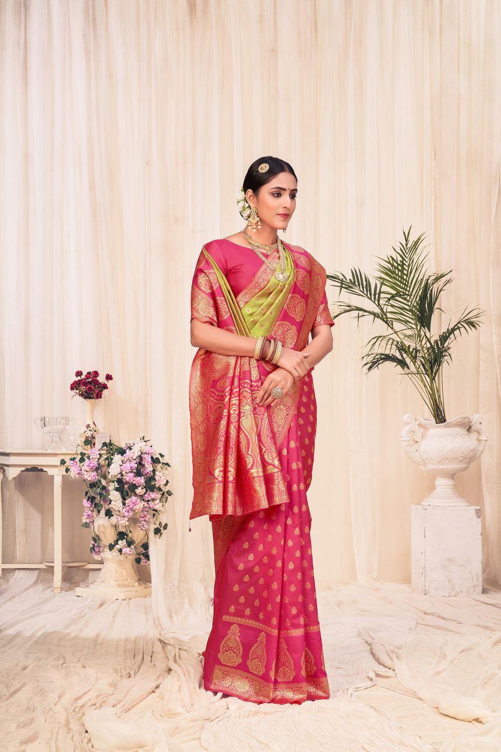 Red Banarasi Silk Wedding Wear Saree With Blouse