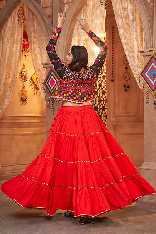 Red Contrast with Black Koti Style Latest Designer Chaniya Choli for Navratri