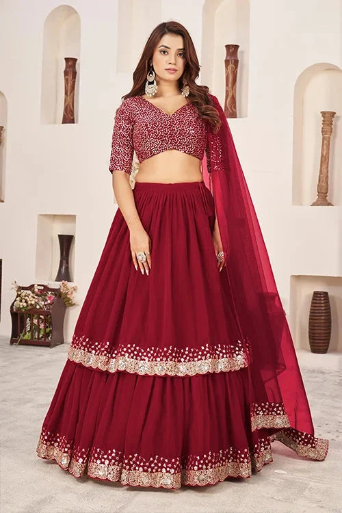 Red Georgette Zari Embroidered Work Lehenga Choli Elegance