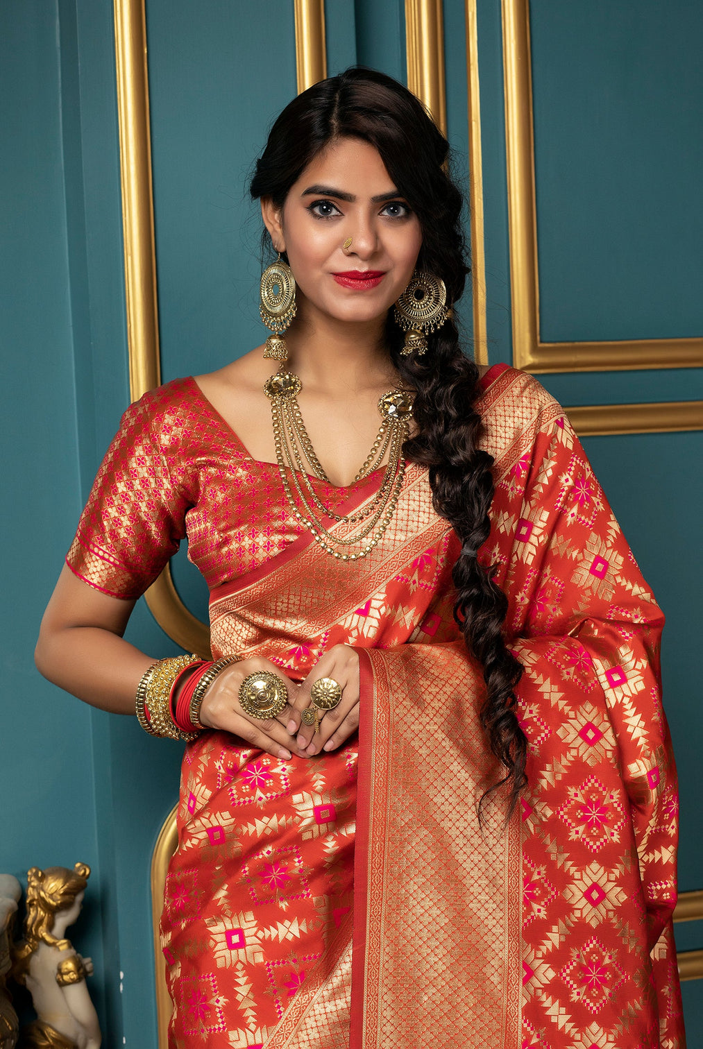 Red Golden Weaving Banarasi Silk Bridal Wear Saree