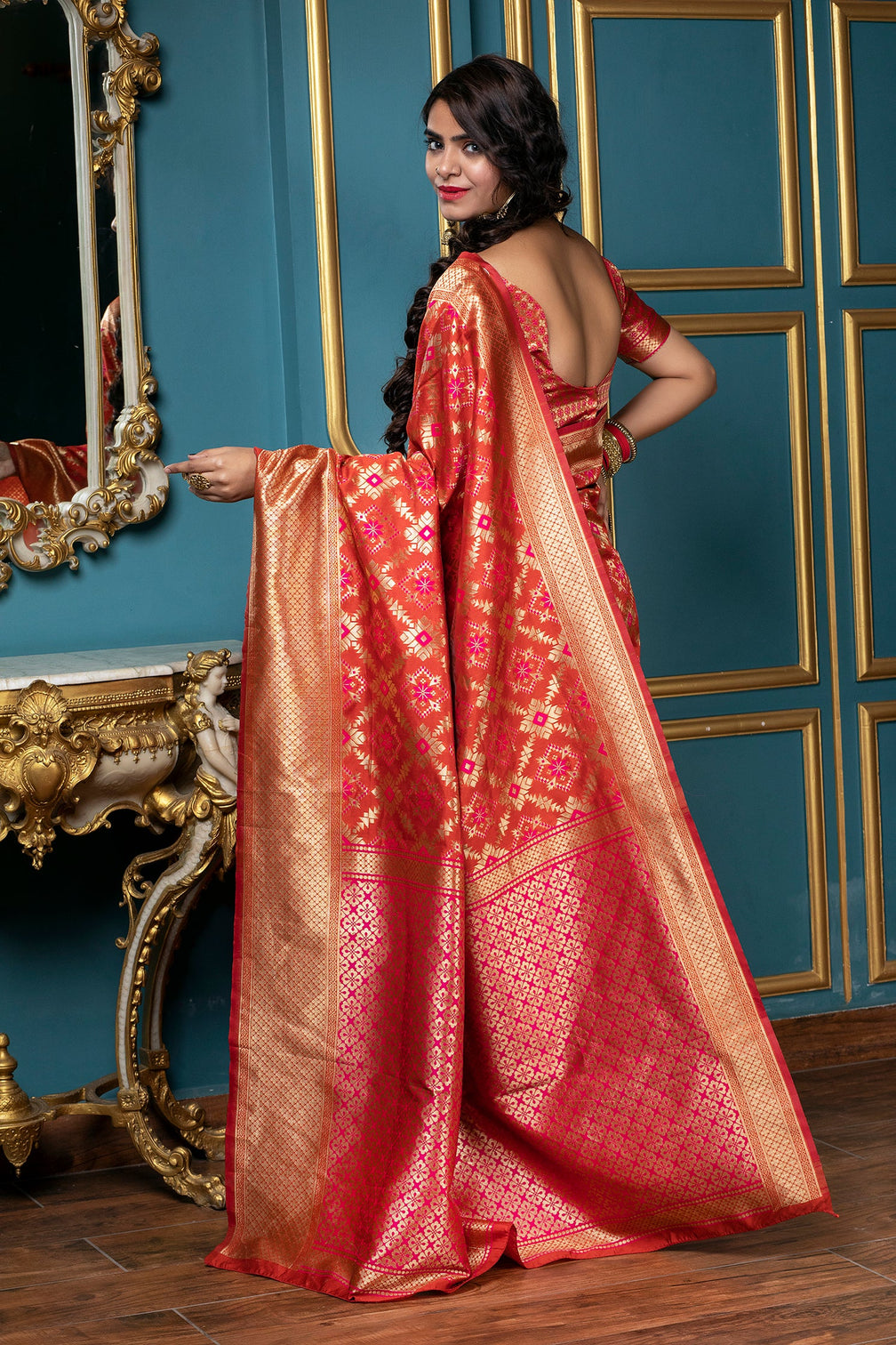 Red Golden Weaving Banarasi Silk Bridal Wear Saree
