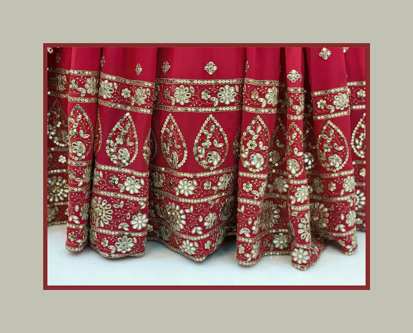 Red Gown in Georgette With Foil Mirror Work