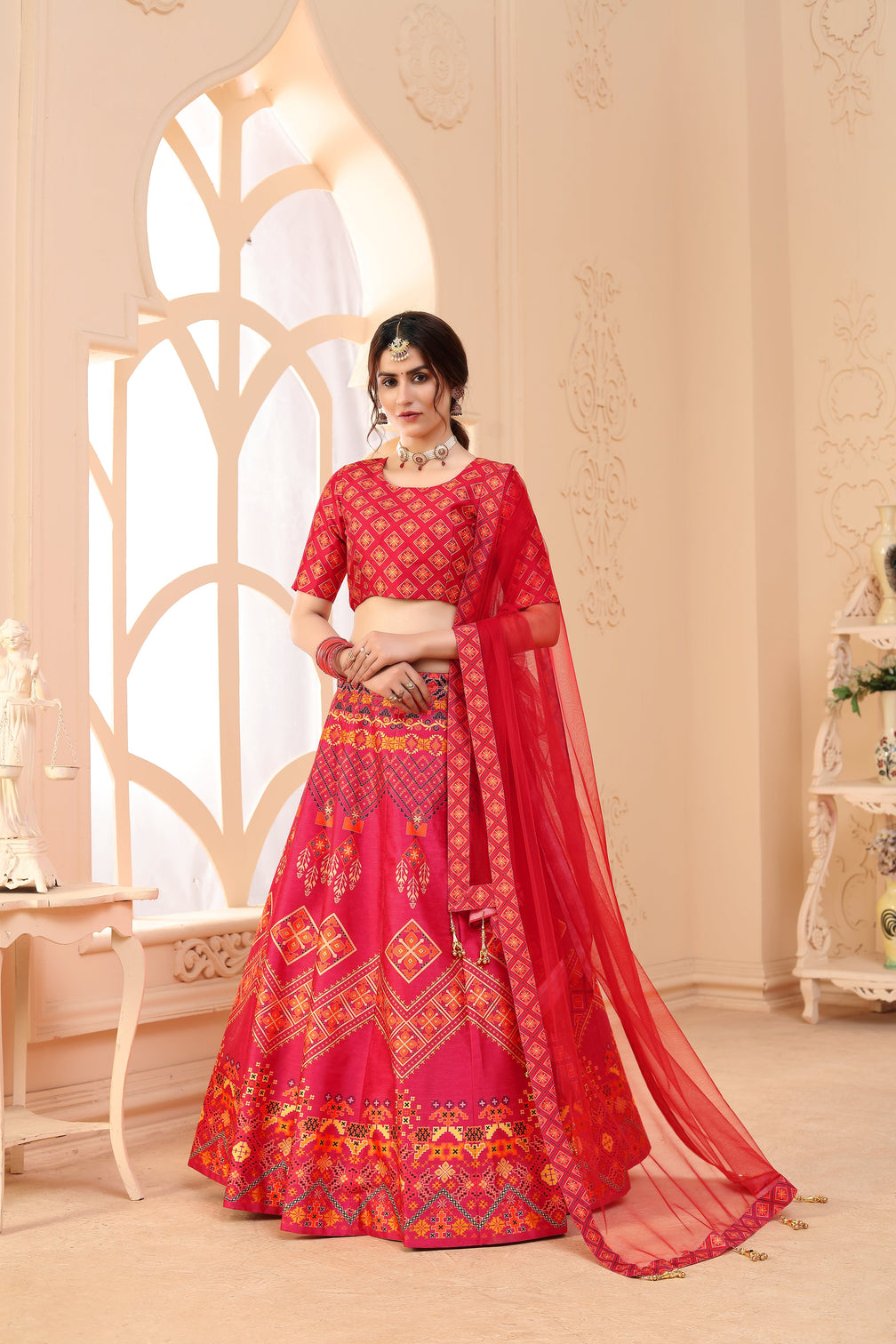Red Lehenga Choli For Women Digital Print Festive Wear Lengha Choli With Dupatta,Indian Traditional Wedding Bridal Ghagra Choli
