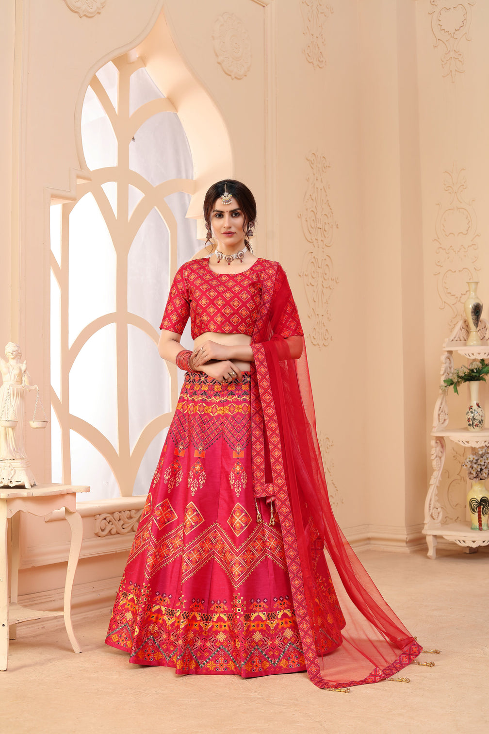 Red Lehenga Choli For Women Digital Print Festive Wear Lengha Choli With Dupatta,Indian Traditional Wedding Bridal Ghagra Choli