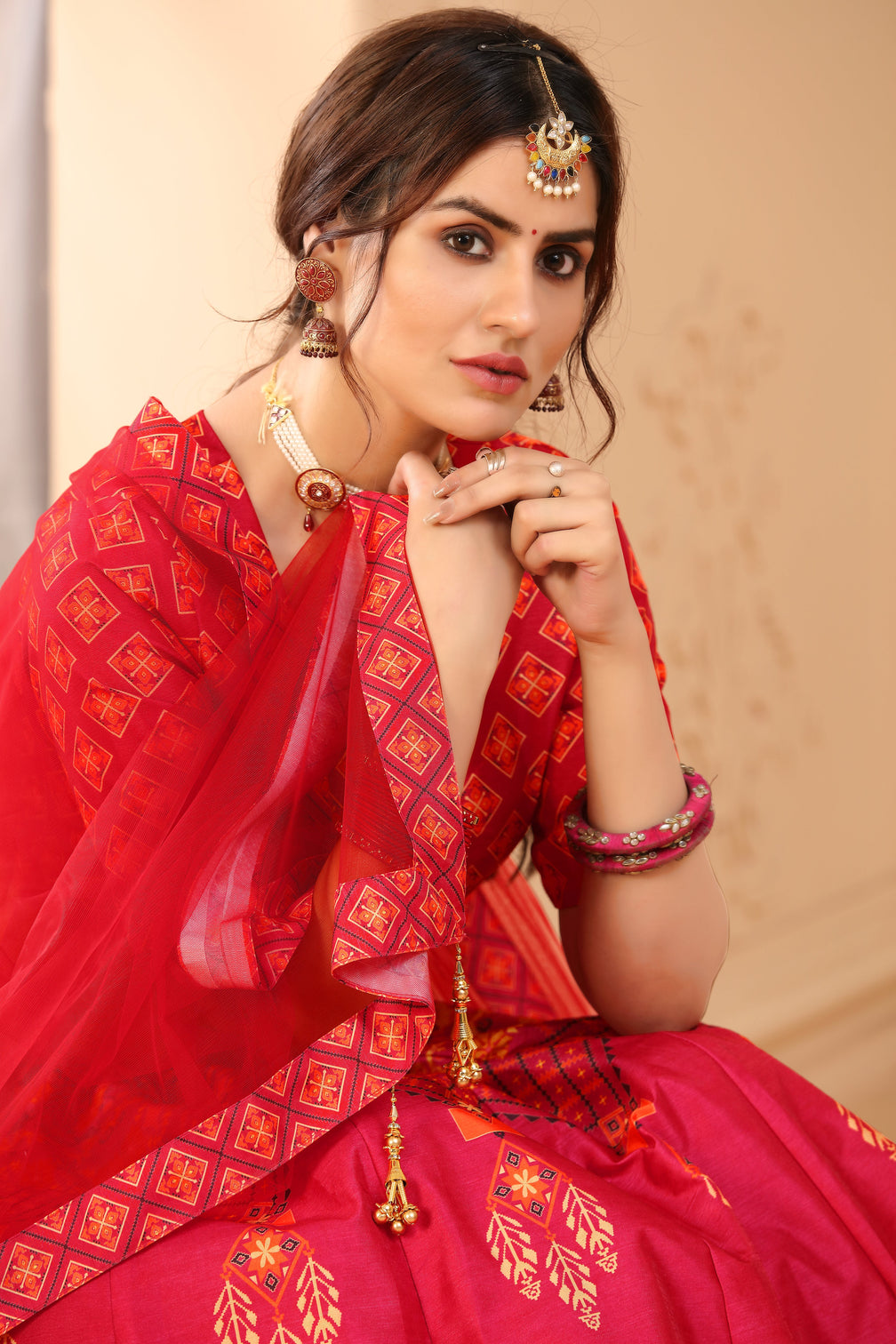 Red Lehenga Choli For Women Digital Print Festive Wear Lengha Choli With Dupatta,Indian Traditional Wedding Bridal Ghagra Choli
