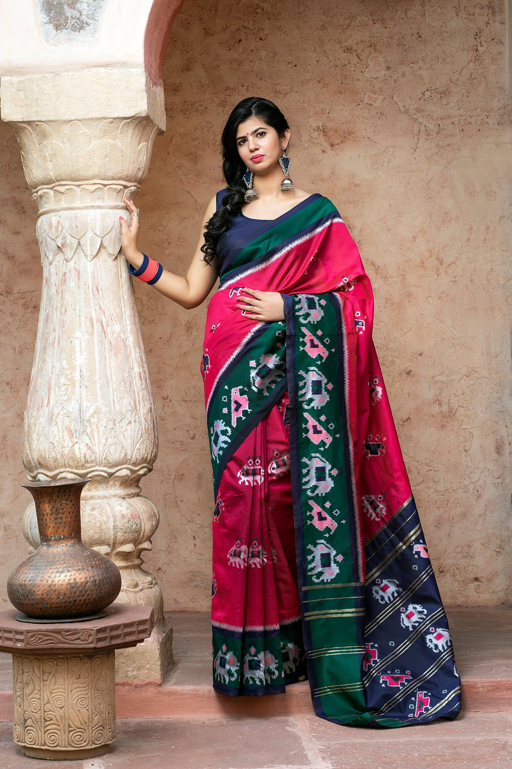 Pink Patola Silk Festival Wear Saree With Blouse