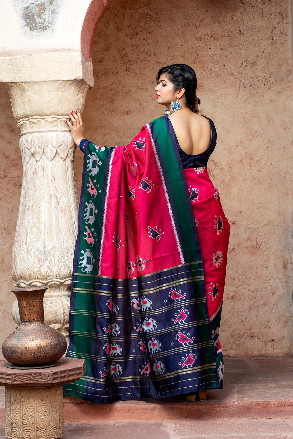 Pink Patola Silk Festival Wear Saree With Blouse