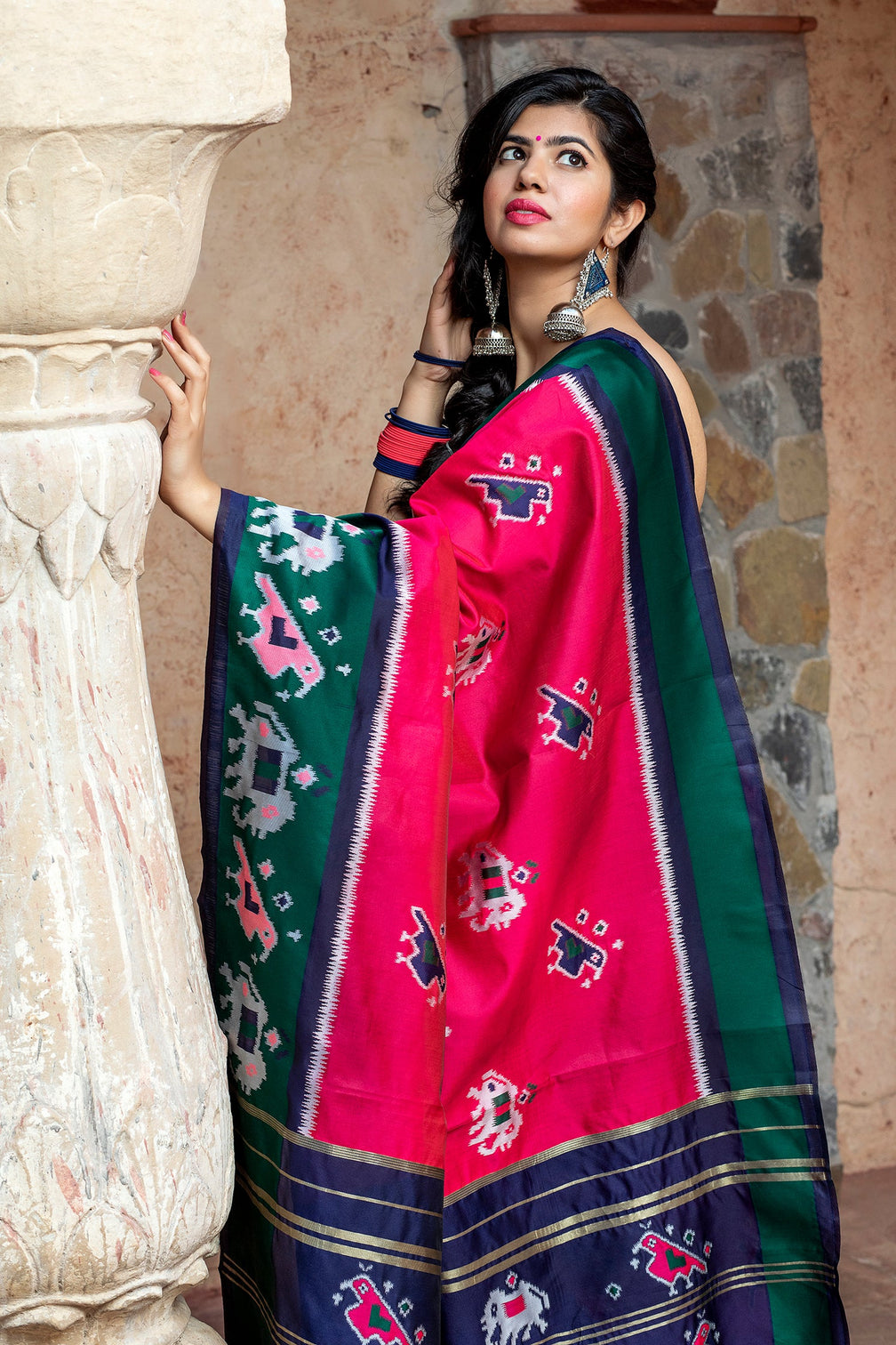 Pink Patola Silk Festival Wear Saree With Blouse