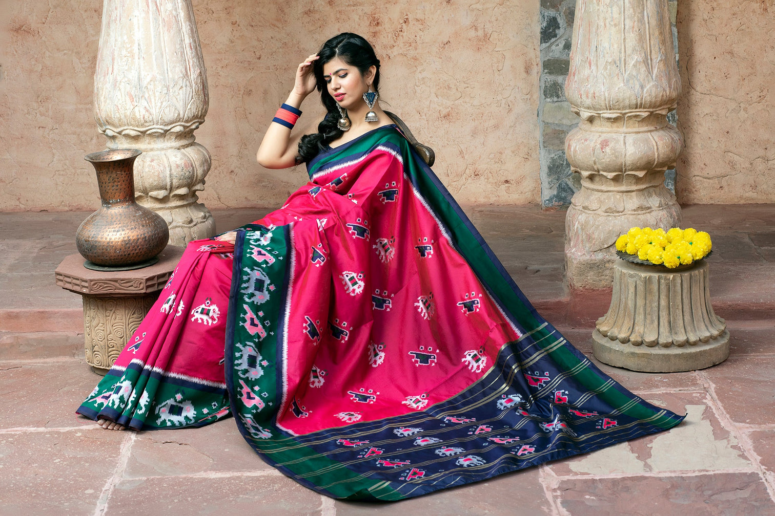 Pink Patola Silk Festival Wear Saree With Blouse