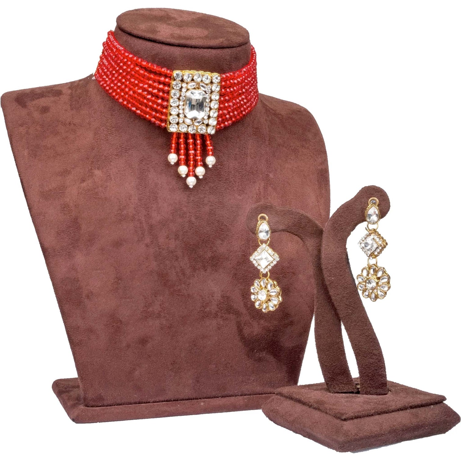 Red Pearl with Dimond Necklace Alloy Jewel Set