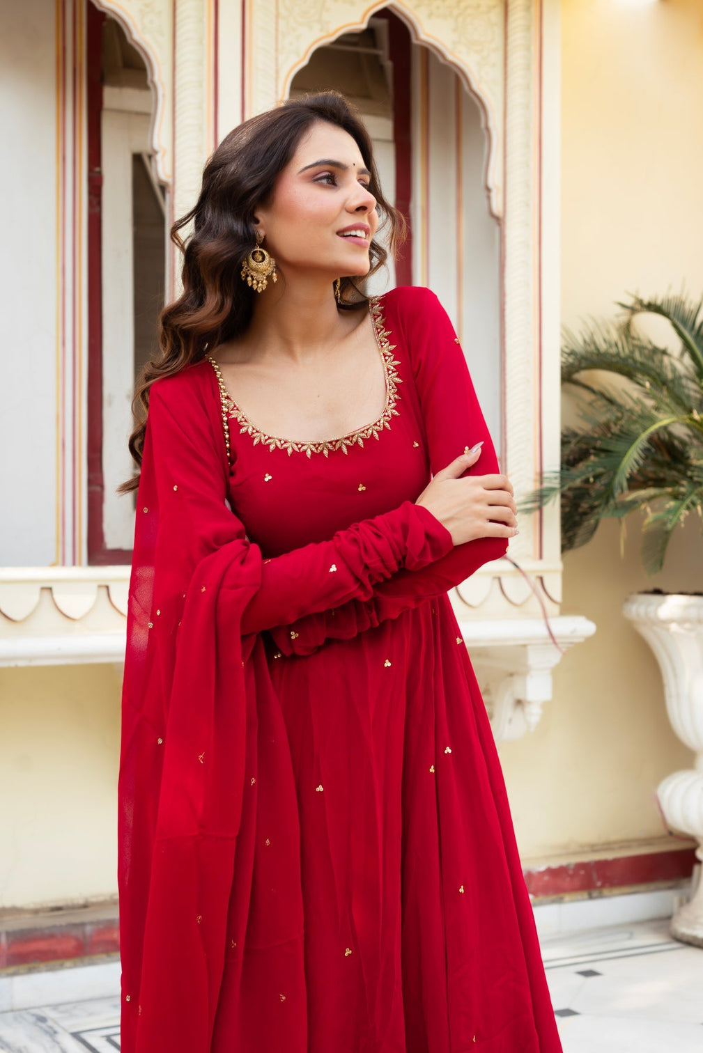 Red premium georgette suit set with dupatta
