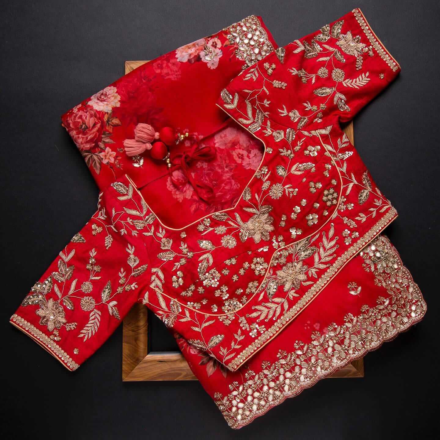 Red Saree in Organza Silk with Zari Work