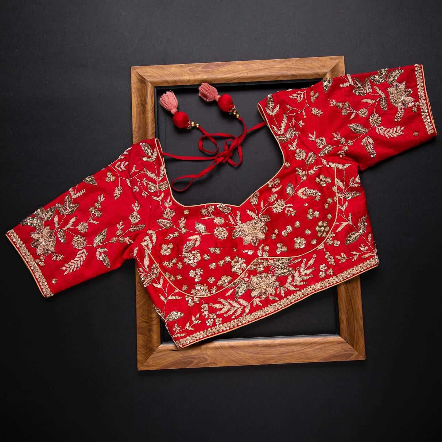 Red Saree in Organza Silk with Zari Work