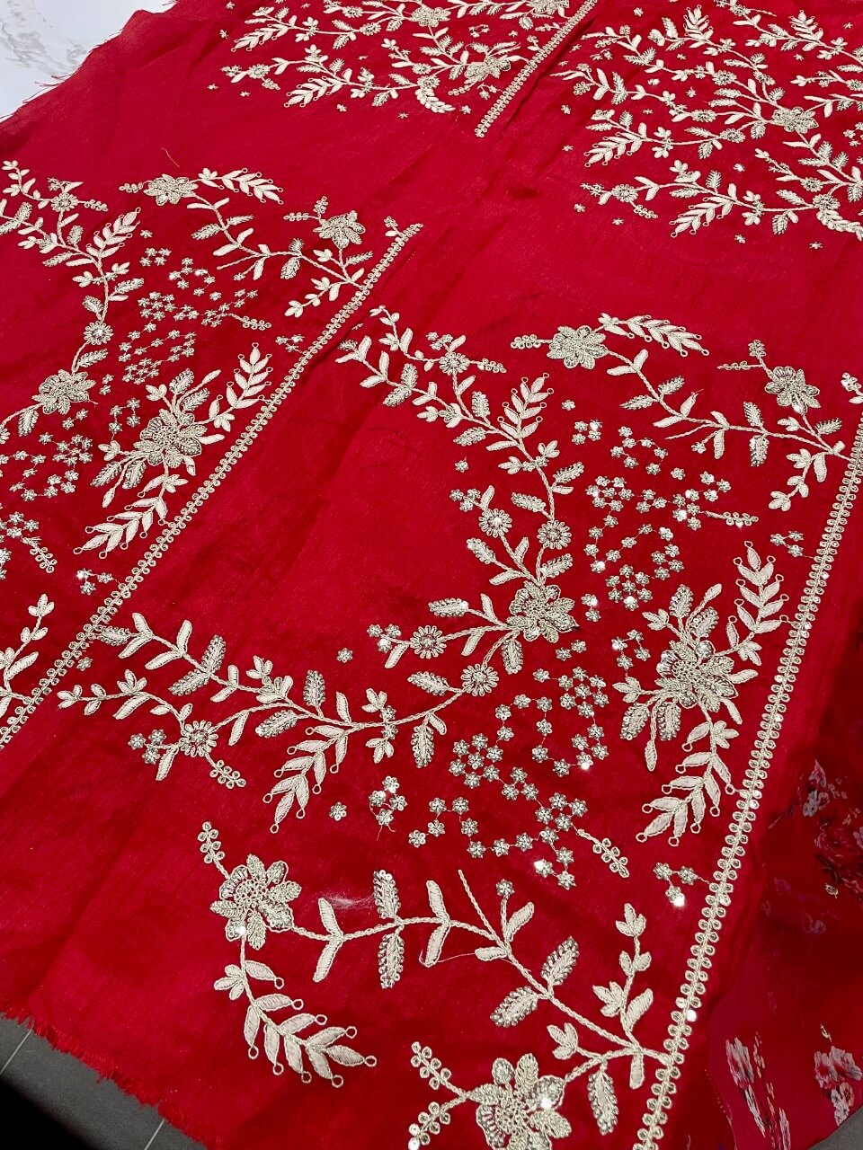 Red Saree in Organza Silk with Zari Work